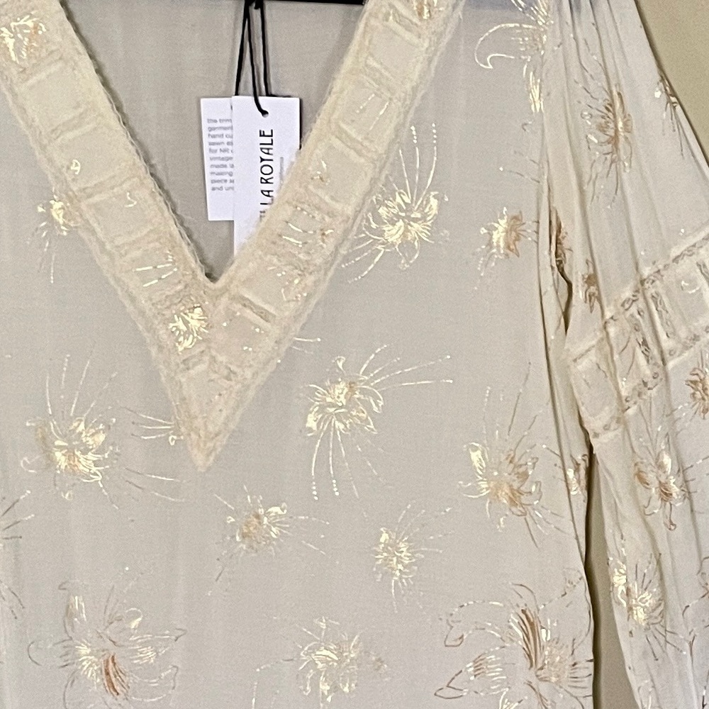 Novella Royale | Jane Dress/Tunic in Metallic Gold Lily w/Handmade Lace, Sz M ♥